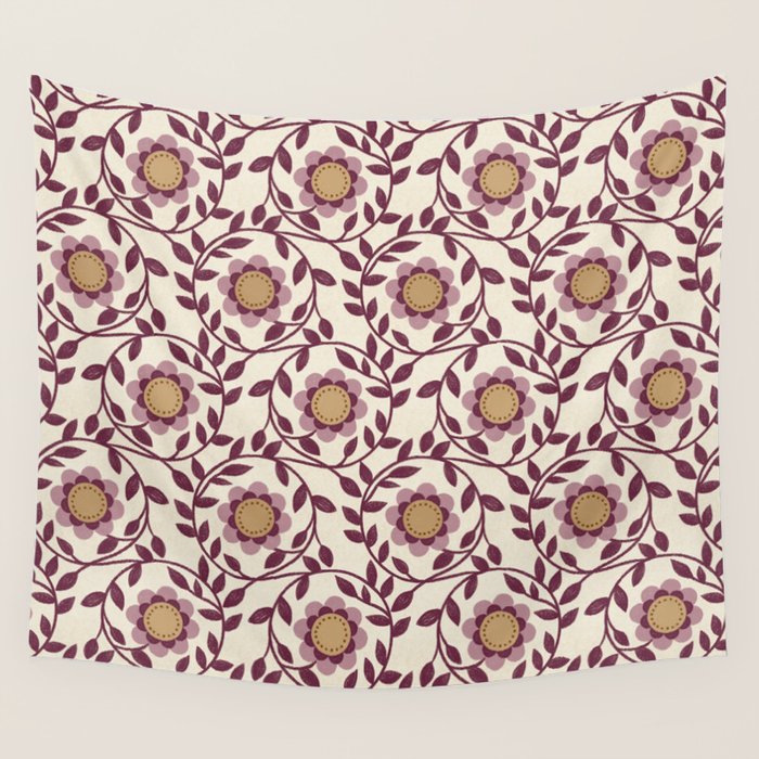 Vintage Floral in Violet Victorian Botanicals Geometric Wall Tapestry Gallery Image 4
