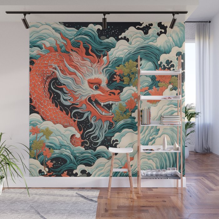 Red Chinese Water Dragon Wall Mural Gallery Image 1