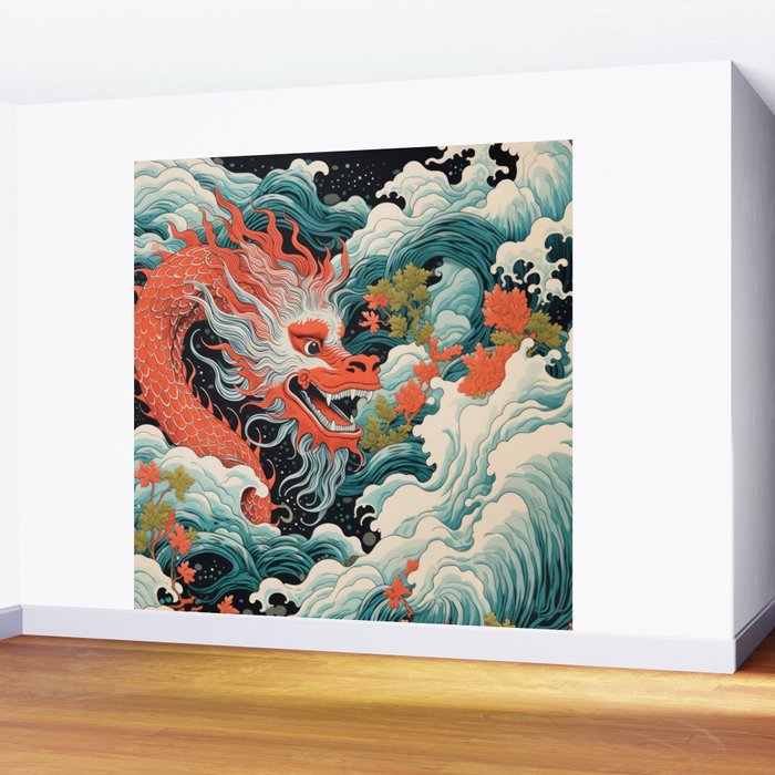 Red Chinese Water Dragon Wall Mural Gallery Image 2
