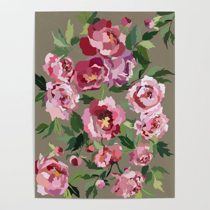 Happy peony medium gray background Poster Gallery Image 4