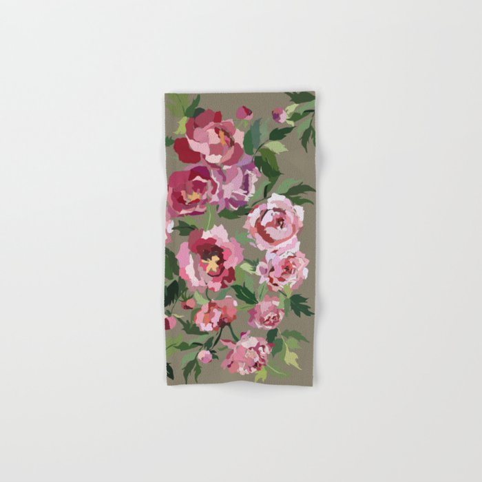 Happy peony medium gray background Bath Towel Gallery Image 1