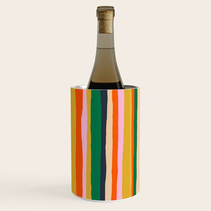 Colorful Summer Stripes Vertical Pattern Green Mustard Orange Pink Blue Wine Chiller Gallery Image 2