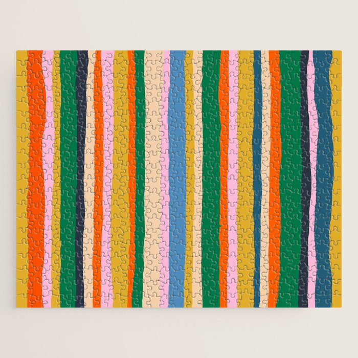 Colorful Summer Stripes Vertical Pattern Green Mustard Orange Pink Blue Jigsaw Puzzle Gallery Image 1