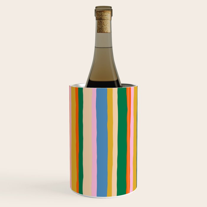 Colorful Summer Stripes Vertical Pattern Green Mustard Orange Pink Blue Wine Chiller Gallery Image 1