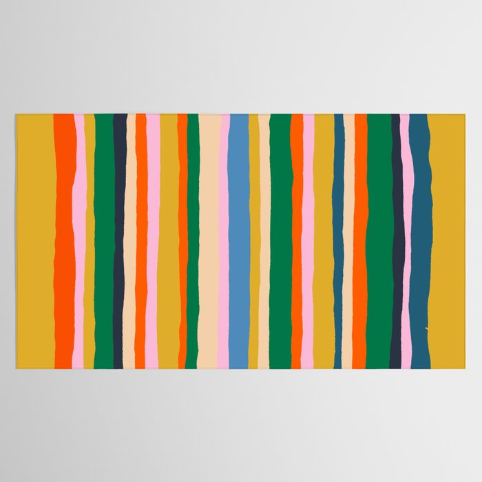 Colorful Summer Stripes Vertical Pattern Green Mustard Orange Pink Blue Tablecloth Gallery Image 2