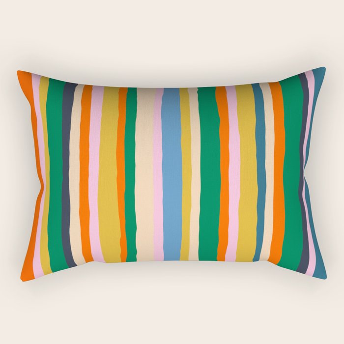 Colorful Summer Stripes Vertical Pattern Green Mustard Orange Pink Blue Rectangular Pillow Gallery Image 1