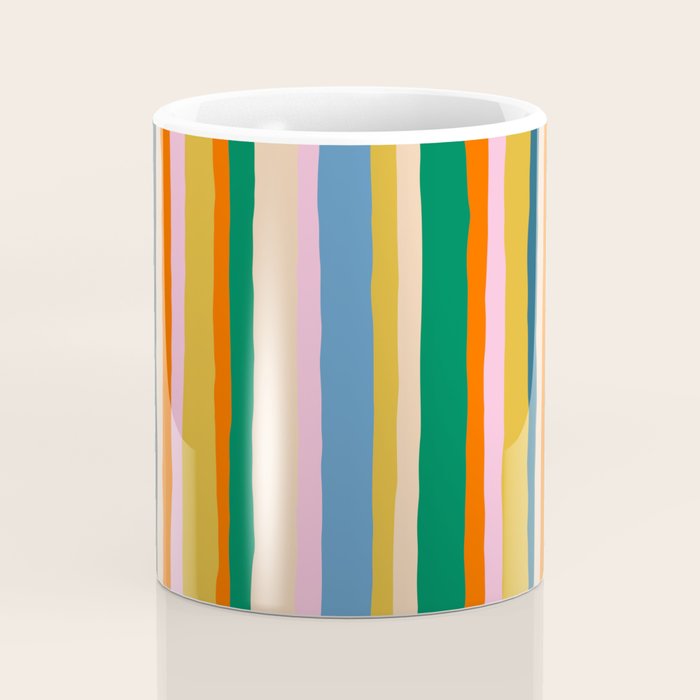 Colorful Summer Stripes Vertical Pattern Green Mustard Orange Pink Blue Coffee Mug Gallery Image 4