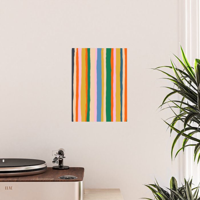 Colorful Summer Stripes Vertical Pattern Green Mustard Orange Pink Blue Poster Gallery Image 2