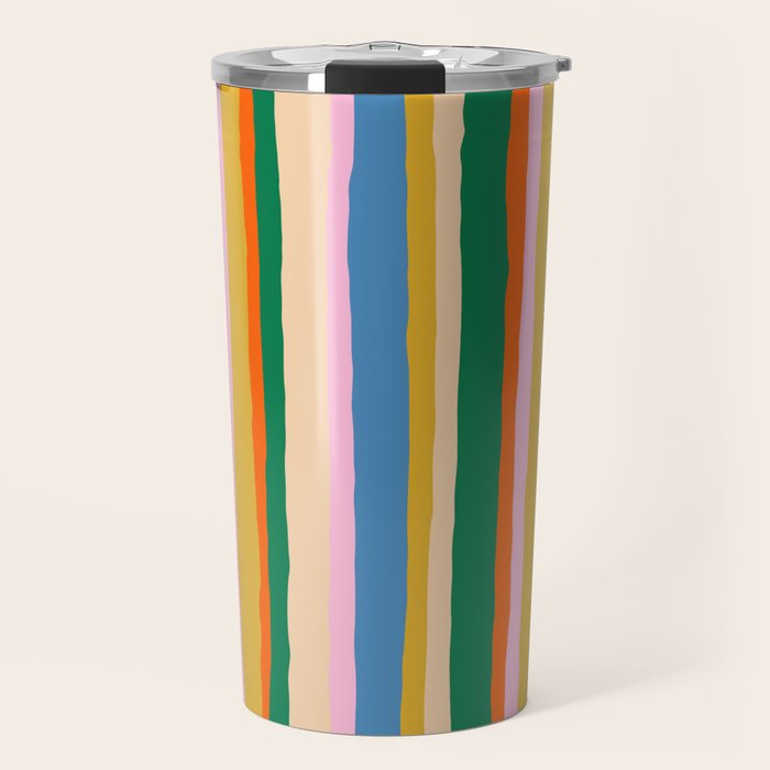Colorful Summer Stripes Vertical Pattern Green Mustard Orange Pink Blue Travel Mug Gallery Image 1