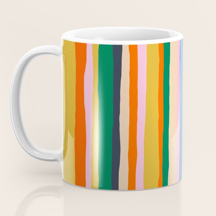 Colorful Summer Stripes Vertical Pattern Green Mustard Orange Pink Blue Coffee Mug Gallery Image 3