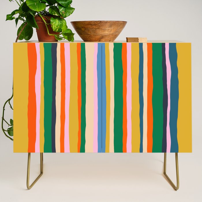 Colorful Summer Stripes Vertical Pattern Green Mustard Orange Pink Blue Credenza Gallery Image 1
