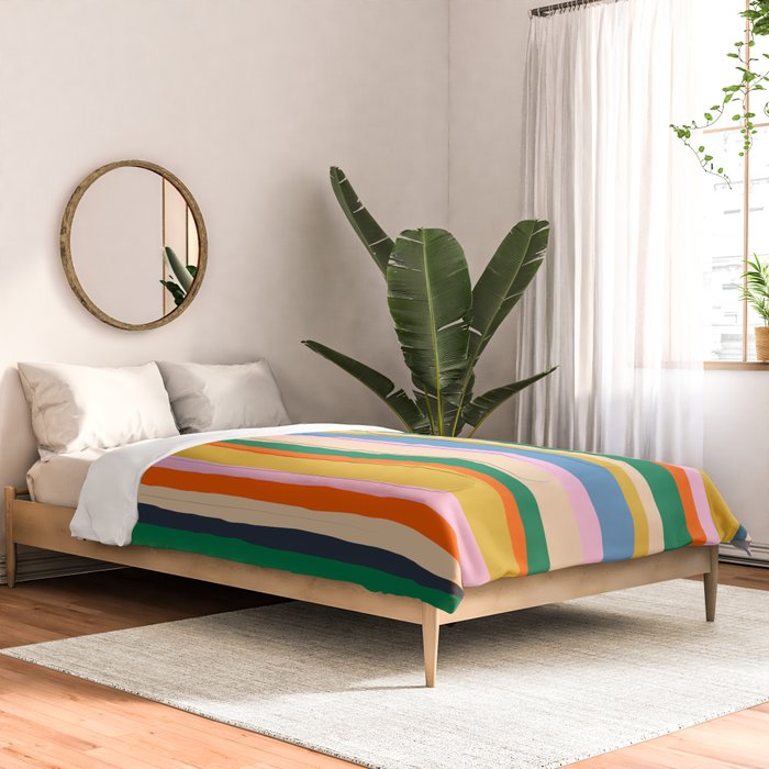 Colorful Summer Stripes Vertical Pattern Green Mustard Orange Pink Blue Comforter Gallery Image 2