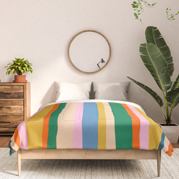 Colorful Summer Stripes Vertical Pattern Green Mustard Orange Pink Blue Comforter Gallery Image 3