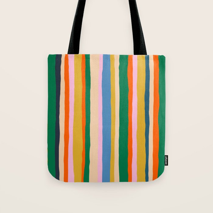 Colorful Summer Stripes Vertical Pattern Green Mustard Orange Pink Blue Tote Bag Gallery Image 1