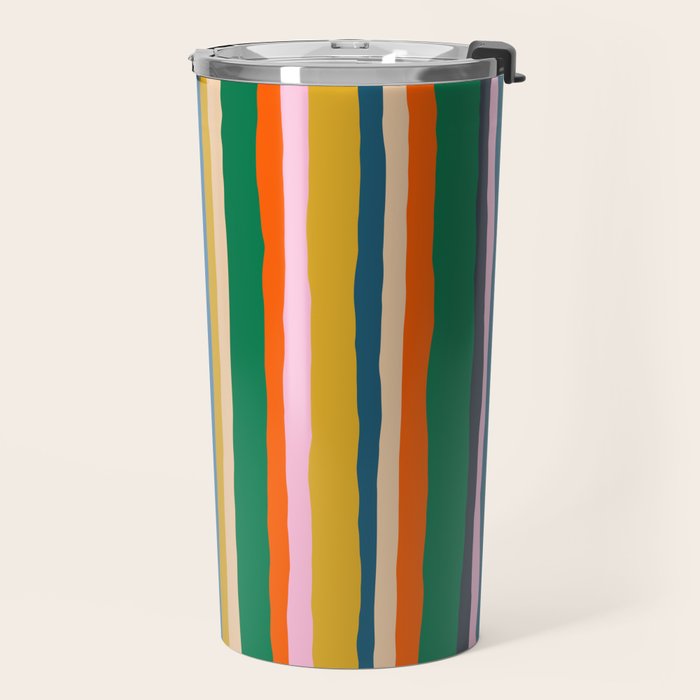 Colorful Summer Stripes Vertical Pattern Green Mustard Orange Pink Blue Travel Mug Gallery Image 2