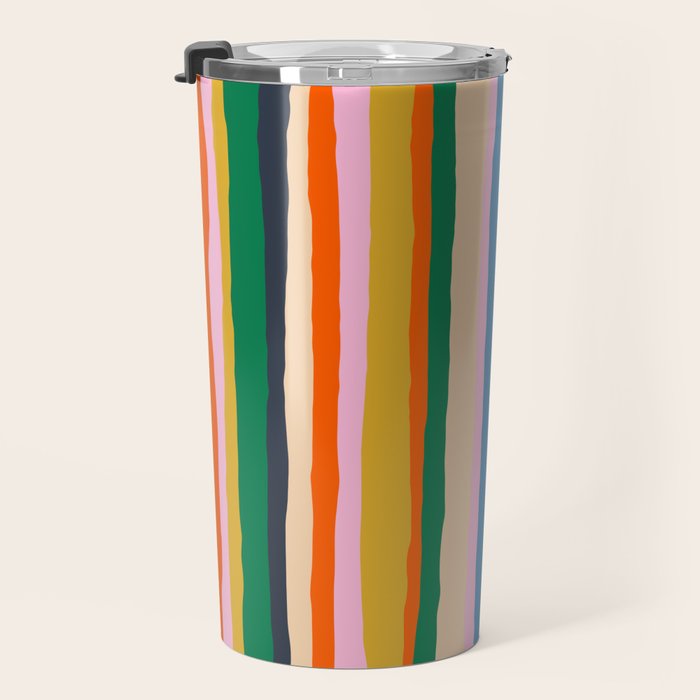 Colorful Summer Stripes Vertical Pattern Green Mustard Orange Pink Blue Travel Mug Gallery Image 3
