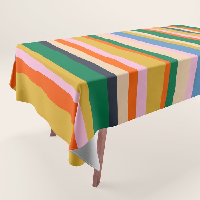 Colorful Summer Stripes Vertical Pattern Green Mustard Orange Pink Blue Tablecloth Gallery Image 1