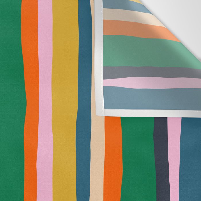 Colorful Summer Stripes Vertical Pattern Green Mustard Orange Pink Blue Wall Tapestry Gallery Image 3