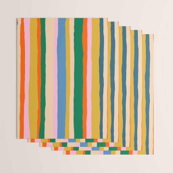 Colorful Summer Stripes Vertical Pattern Green Mustard Orange Pink Blue Wrapping Paper Gallery Image 3