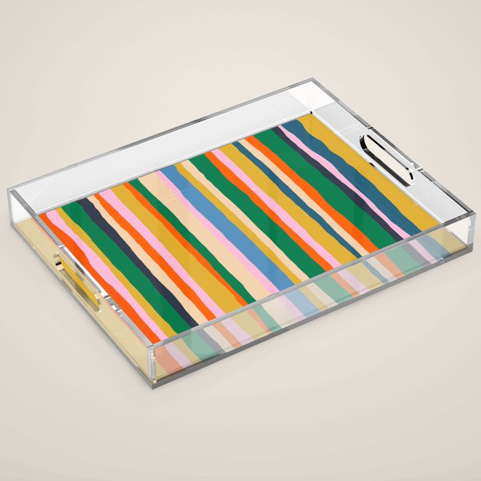 Colorful Summer Stripes Vertical Pattern Green Mustard Orange Pink Blue Acrylic Tray Gallery Image 1