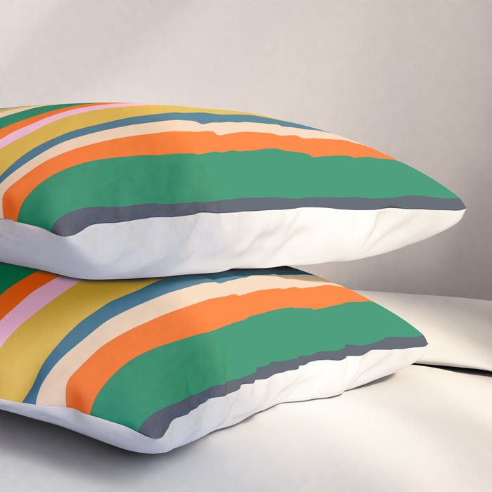 Colorful Summer Stripes Vertical Pattern Green Mustard Orange Pink Blue Pillow Sham Gallery Image 3