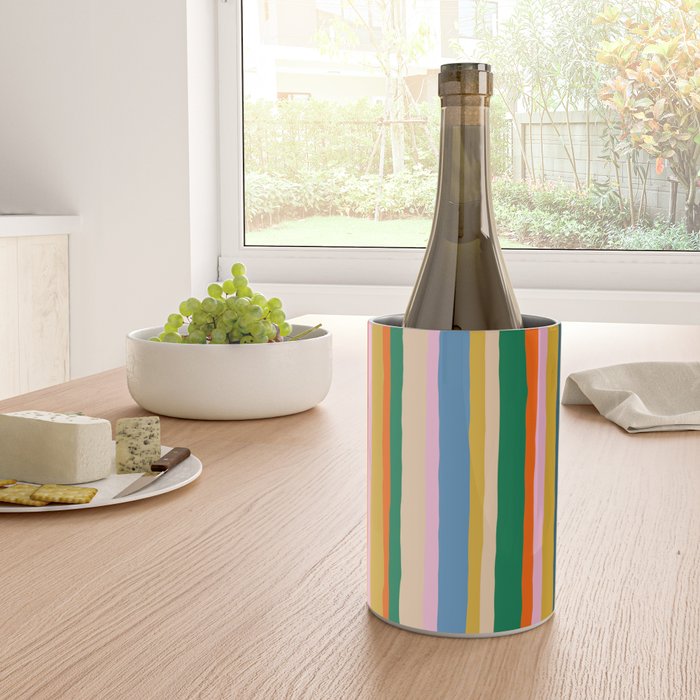 Colorful Summer Stripes Vertical Pattern Green Mustard Orange Pink Blue Wine Chiller Gallery Image 4