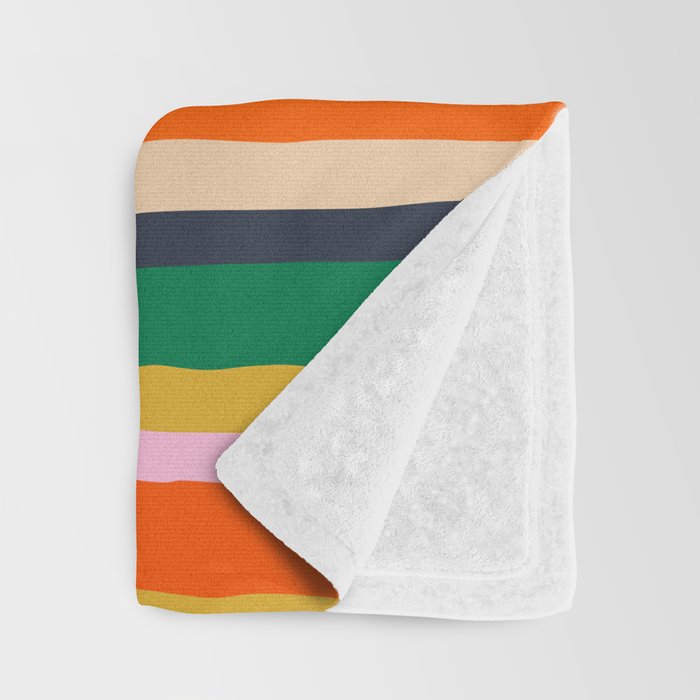 Colorful Summer Stripes Vertical Pattern Green Mustard Orange Pink Blue Throw Blanket Gallery Image 3