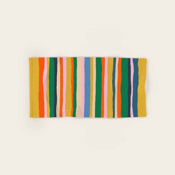 Colorful Summer Stripes Vertical Pattern Green Mustard Orange Pink Blue Bath Towel Gallery Image 1
