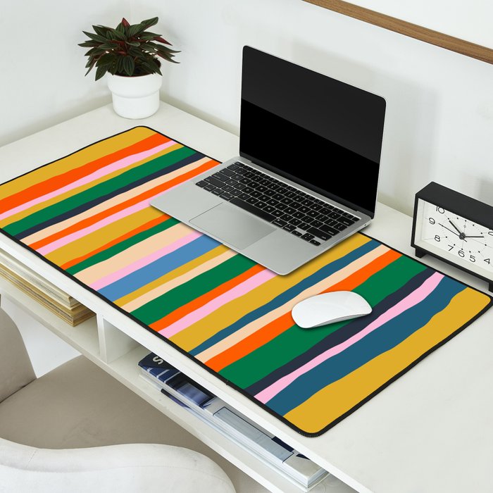 Colorful Summer Stripes Vertical Pattern Green Mustard Orange Pink Blue Desk Mat Gallery Image 2
