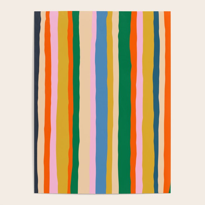 Colorful Summer Stripes Vertical Pattern Green Mustard Orange Pink Blue Poster Gallery Image 4