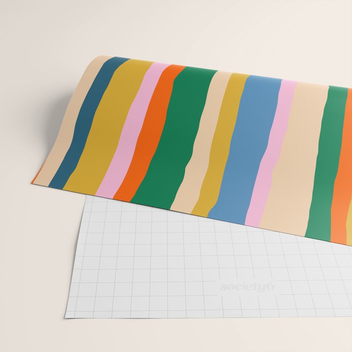 Colorful Summer Stripes Vertical Pattern Green Mustard Orange Pink Blue Wrapping Paper Gallery Image 2