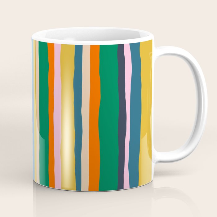 Colorful Summer Stripes Vertical Pattern Green Mustard Orange Pink Blue Coffee Mug Gallery Image 1