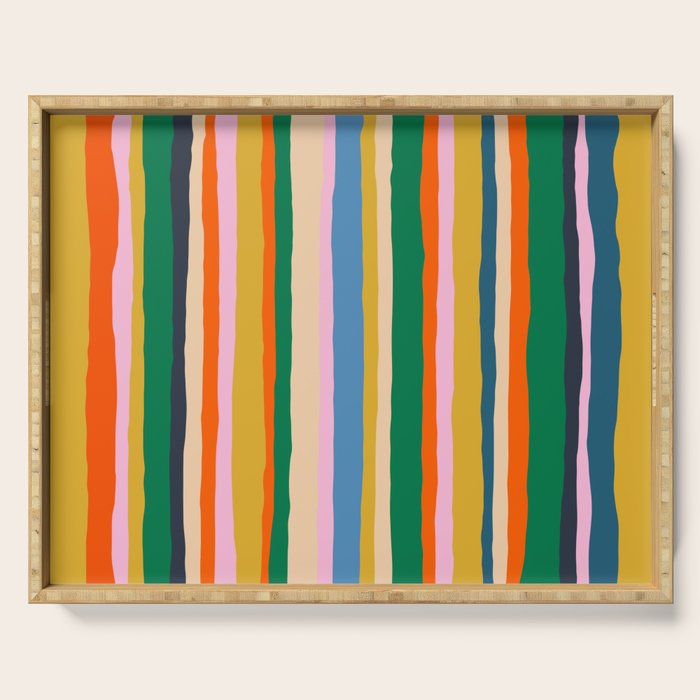 Colorful Summer Stripes Vertical Pattern Green Mustard Orange Pink Blue Serving Tray Gallery Image 1