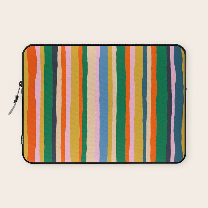 Colorful Summer Stripes Vertical Pattern Green Mustard Orange Pink Blue Laptop Sleeve Gallery Image 1