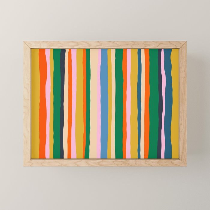 Colorful Summer Stripes Vertical Pattern Green Mustard Orange Pink Blue Mini Art Print Gallery Image 1