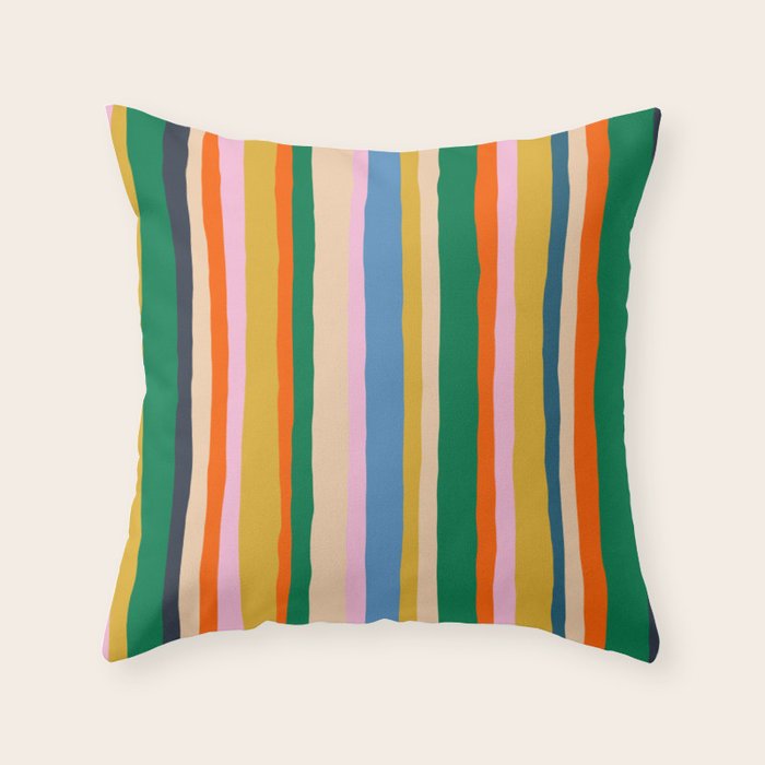 Colorful Summer Stripes Vertical Pattern Green Mustard Orange Pink Blue Throw Pillow Gallery Image 6
