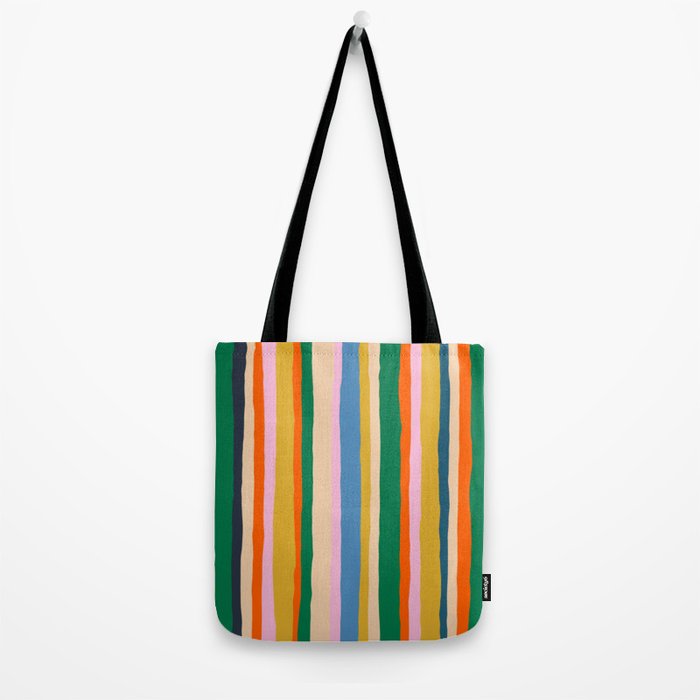 Colorful Summer Stripes Vertical Pattern Green Mustard Orange Pink Blue Tote Bag Gallery Image 2