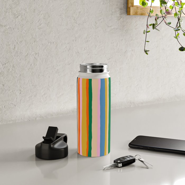 Colorful Summer Stripes Vertical Pattern Green Mustard Orange Pink Blue Water Bottle Gallery Image 4