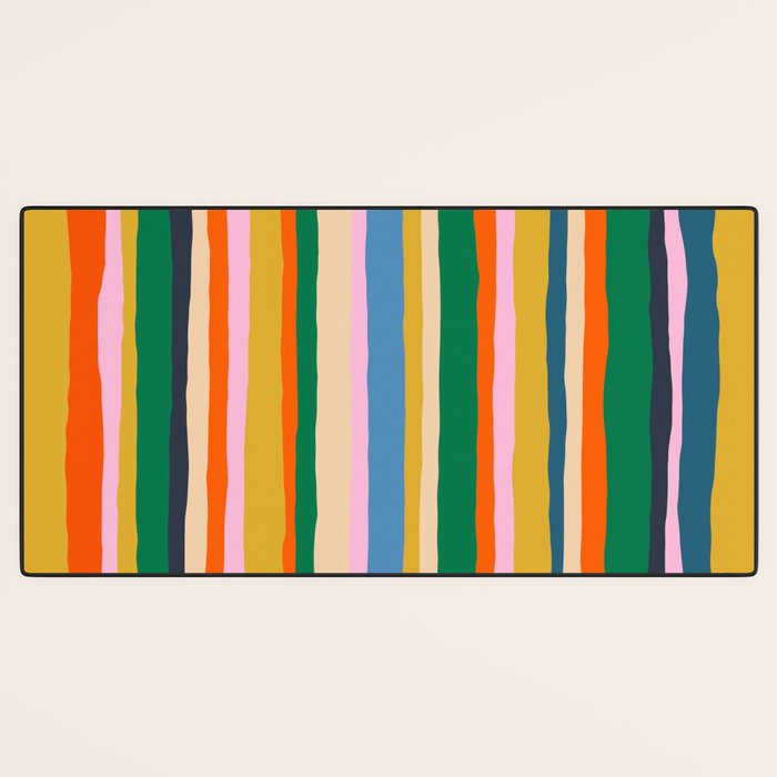 Colorful Summer Stripes Vertical Pattern Green Mustard Orange Pink Blue Desk Mat Gallery Image 3