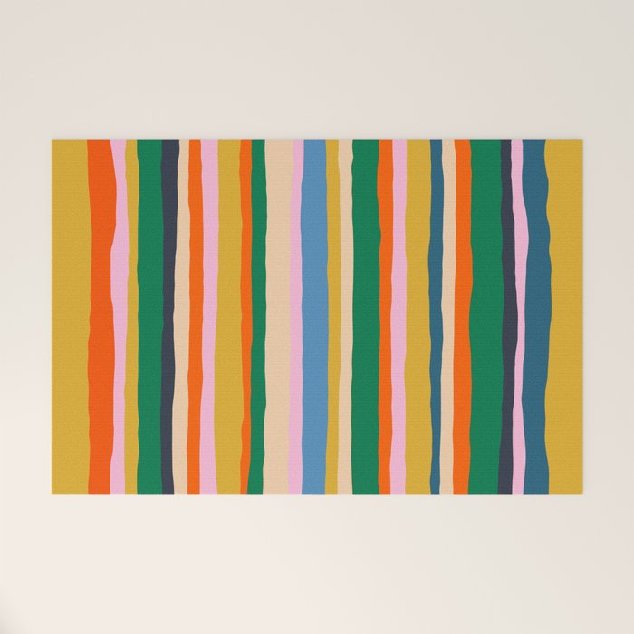 Colorful Summer Stripes Vertical Pattern Green Mustard Orange Pink Blue Welcome Mat Gallery Image 1