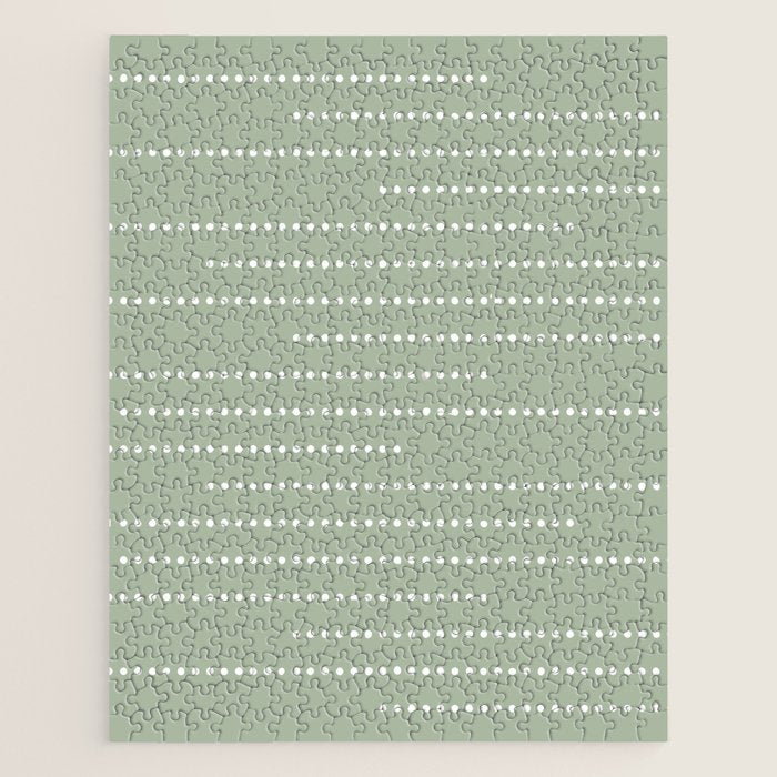 Sage Green and White Minimal Dots Pattern Jigsaw Puzzle Gallery Image 1