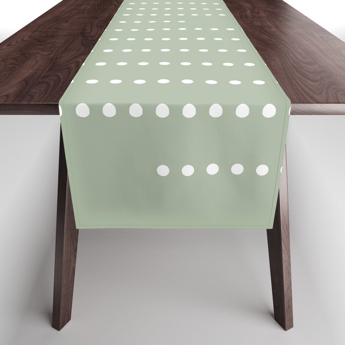 Sage Green and White Minimal Dots Pattern Table Runner Gallery Image 1