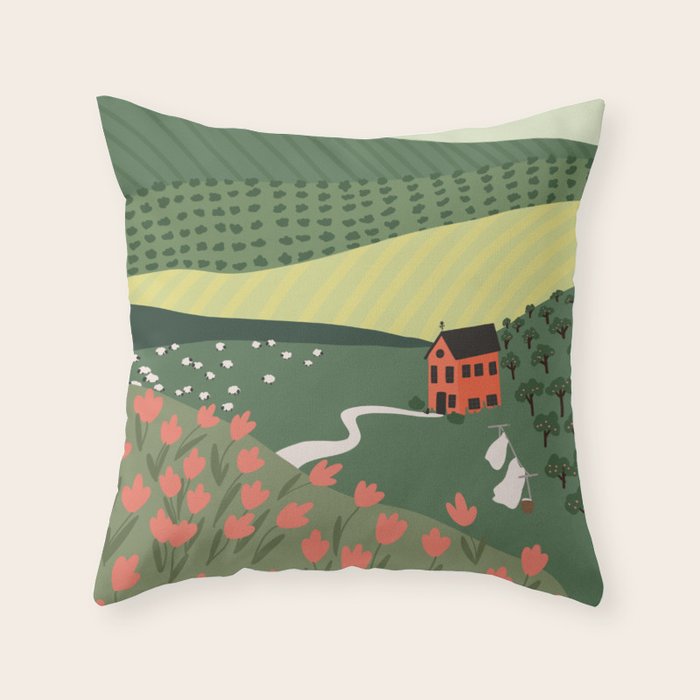 Idyllic Orchard Landscape Throw Pillow Gallery Image 1