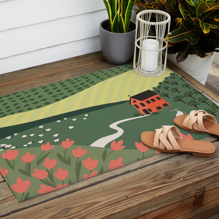 Idyllic Orchard Landscape Outdoor Rug Gallery Image 2