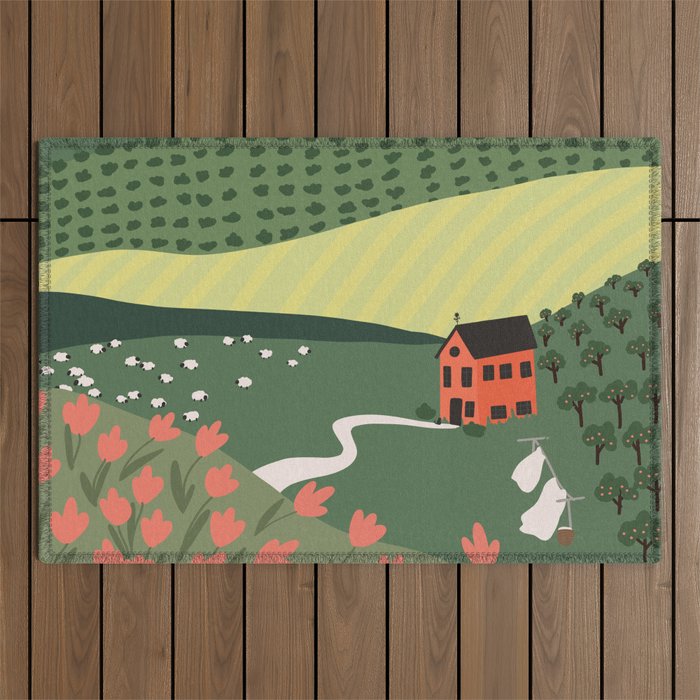Idyllic Orchard Landscape Outdoor Rug Gallery Image 1