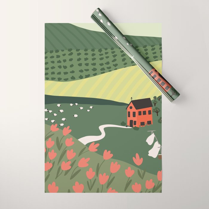 Idyllic Orchard Landscape Wrapping Paper Gallery Image 1