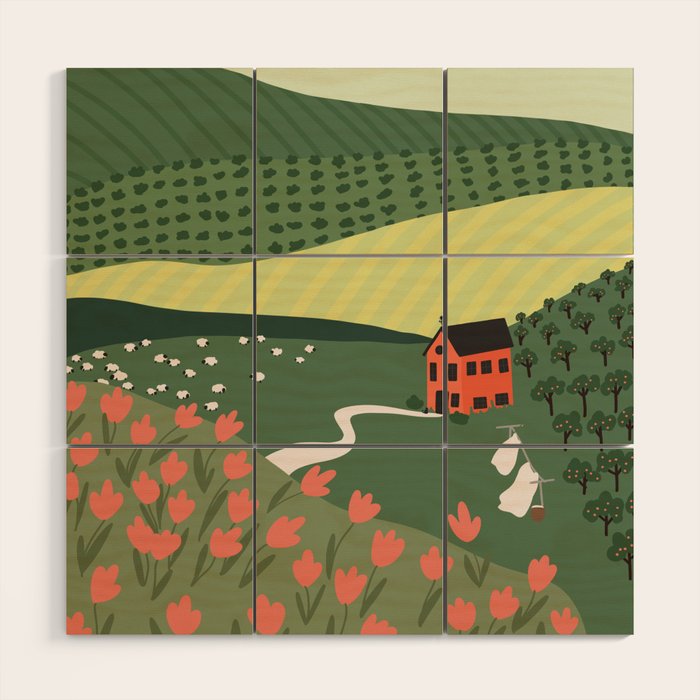 Idyllic Orchard Landscape Wood Wall Art Gallery Image 1