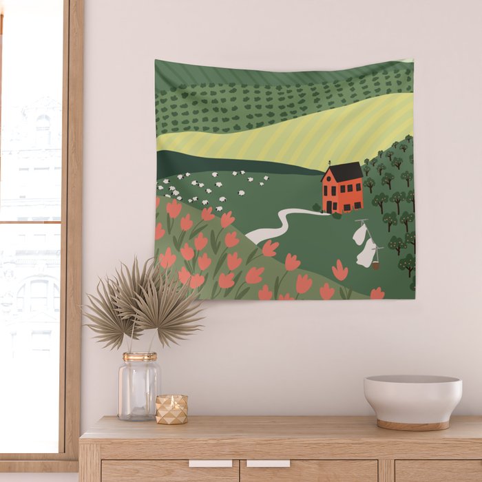 Idyllic Orchard Landscape Wall Tapestry Gallery Image 2