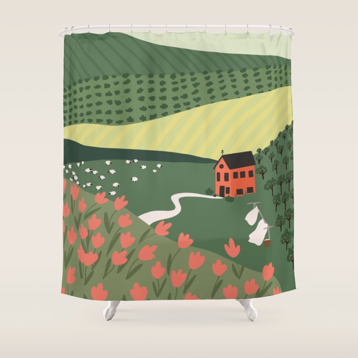 Idyllic Orchard Landscape Shower Curtain Gallery Image 1