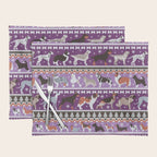 Fluffy and bright fair isle knitting doggie friends // seance purple and east side violet background brown orange white and grey dog breeds  Placemat Gallery Image 1